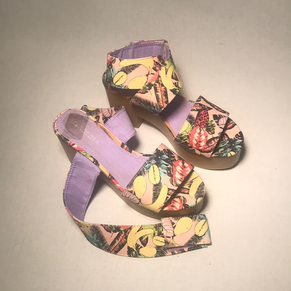 H&M Block Heel Tropical Print Sandal Womens US 6